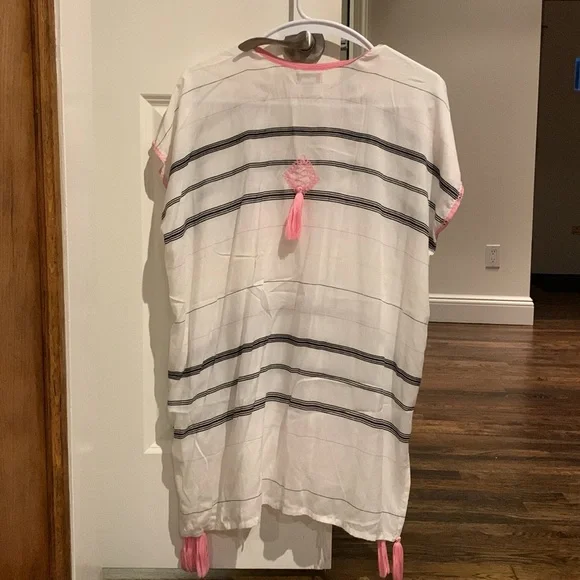 Women’s Chach Beach V-Neck Cover Up With Pink Tassels and White Fringe Size S - Picture 3 of 8
